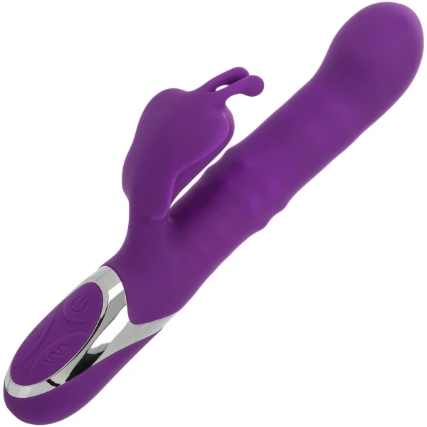 Enchanted Flutter Rechargeable Dual Stimulation Silicone Vibrator With Thrusting Tip & Rotating Beads By CalExotics