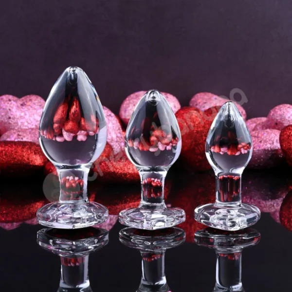 Adam & Eve Red Heart Gem Glass Anal Plug 3 Piece Set