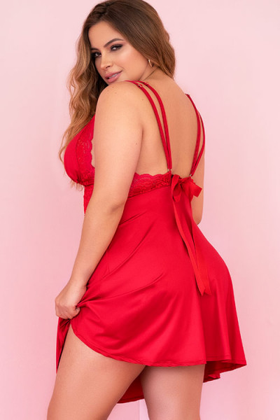 Mapale by Espiral All In Red Sleep Chemise with Floral Lace Detail