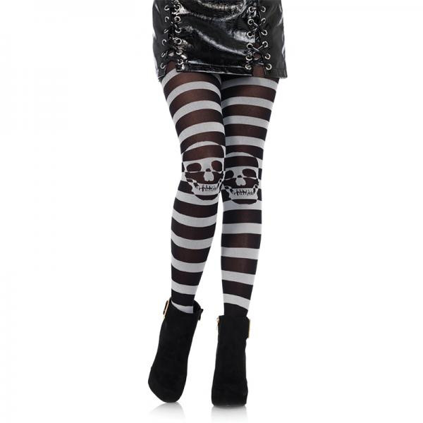 Striped Skull Illusion Tights O/s Blk/white