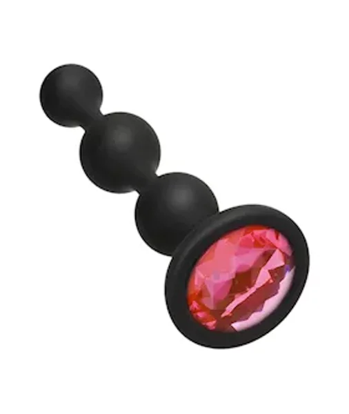 Booty Bling Jewelled Wearable Silicone Anal Beads Plug - Pink -  4 Inch