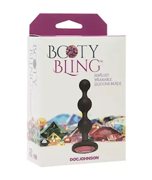 Booty Bling Jewelled Wearable Silicone Anal Beads Plug - Pink -  4 Inch
