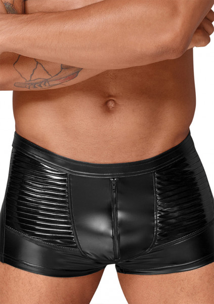 Wetlook shorts with PVC pleats - Black - Male Lingerie