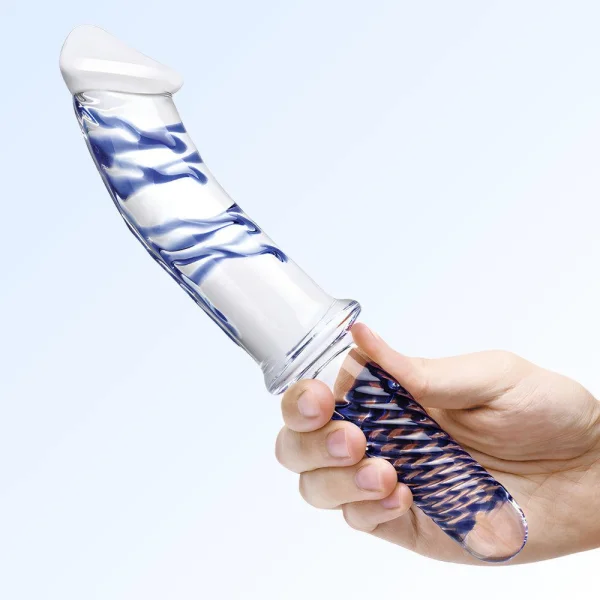 Gläs 11" Realistic Double Ended Glass Dildo - Clear & Blue