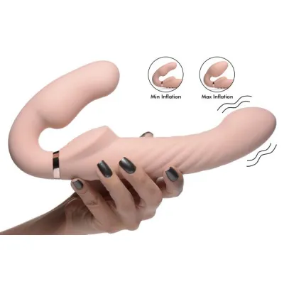 Ergo fit Twist Inflatable Vibrating Silicone Strapless Strap on Beige