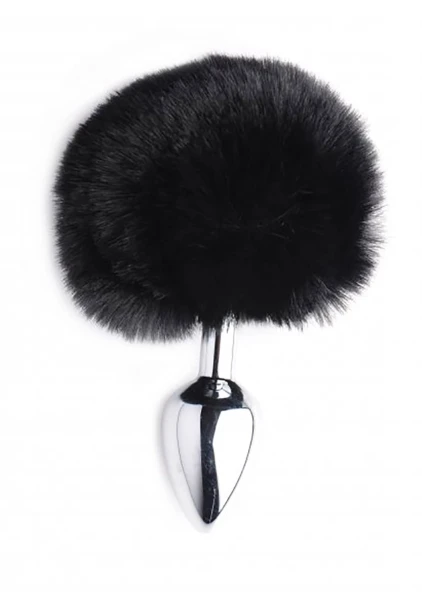Onyx Bunny Tail Metal Anal Plug - Black Faux Fur