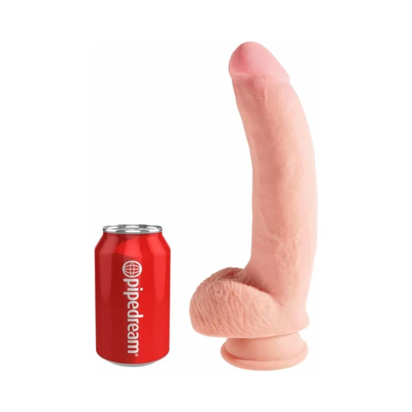 King Cock Triple Density 10 inches Fat Dildo with Balls Beige