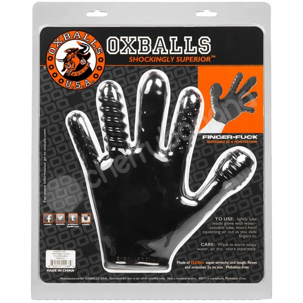Oxballs Finger Fuck Glove Black Soft Rubbery Glove With 5 Different Digit Shapes & Textures