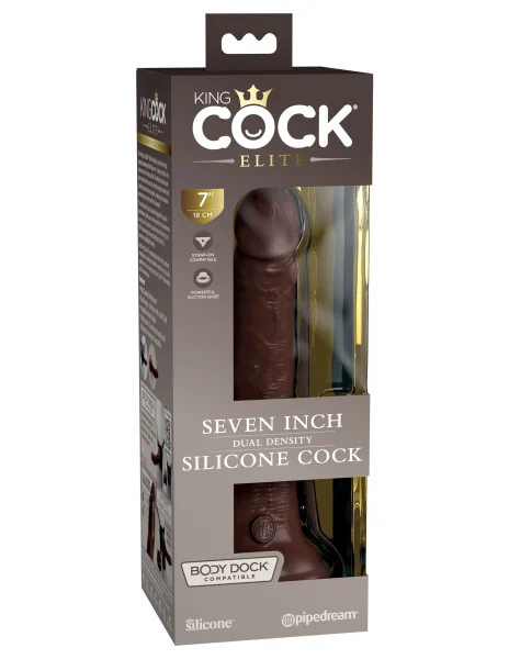 King Cock Elite 7 Inch Silicone Dual Density Cock  - Brown