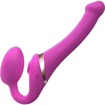 Strap on Me Multi Orgasm Silicone Vibrating 3 Motor Remote Strapless Strap On Small Fuchsia