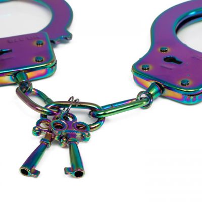 Bondara Shiny B tch Holographic Stainless Steel Handcuffs