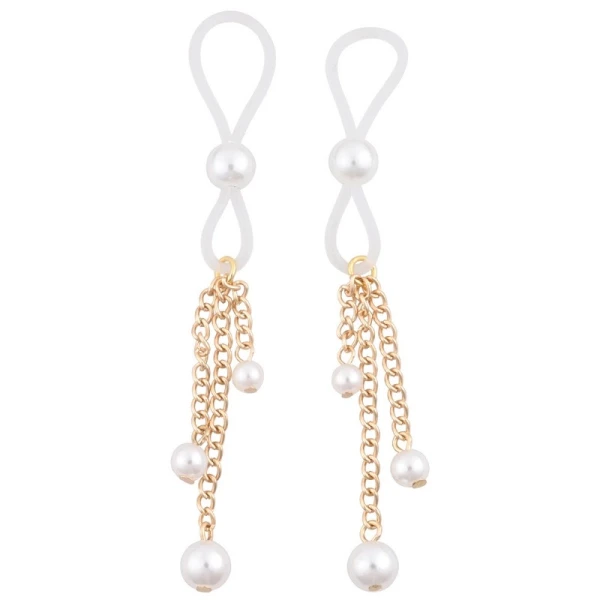Sex & Mischief Pearl Nipple Ties By Sportsheets - White & Gold