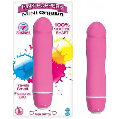 Pink Poppers Mini Orgasm Silicone Vibrator Waterproof 5 Inch Pink