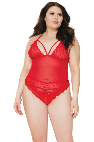 Plus-Size Red Lace & Mesh All-Access Teddy — image 8 of 9