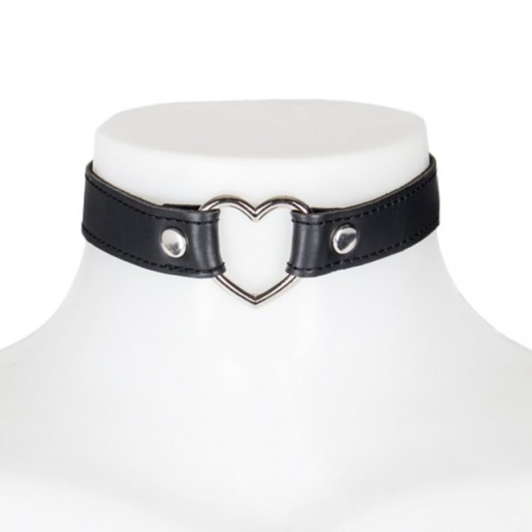Bondara Black Faux Leather Heart Ring Collar — image 4 of 5