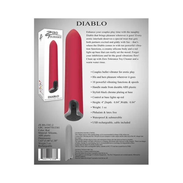 Diablo Rechargeable Bullet Vibrator Red — image 5 of 6