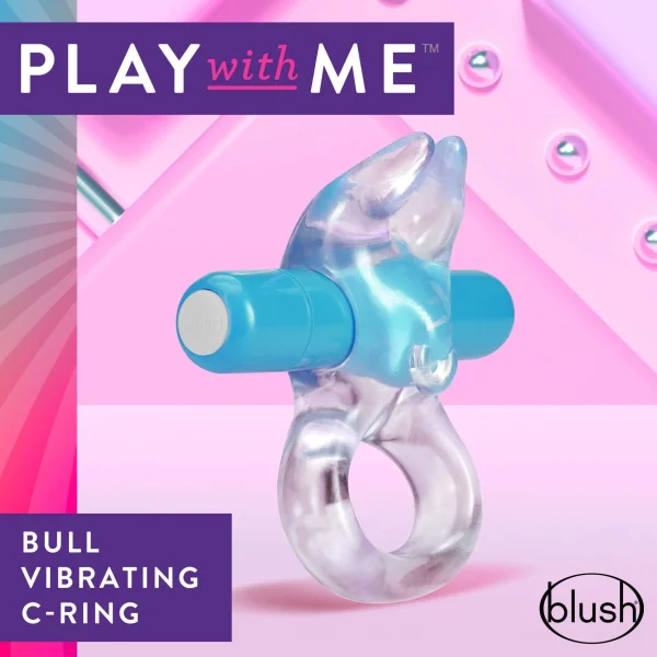 Cockring W/Clit Stimulator - Play With Me  Bull Vibrating C-Ring - Blue - Blush Novelties