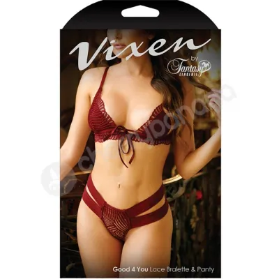 Vixen Good 4 You Burgundy Bralette Panty O S