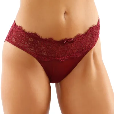 Bottoms Up Ivy Garnet Lace Mesh Bikini Panty by Fantasy Lingerie L XL