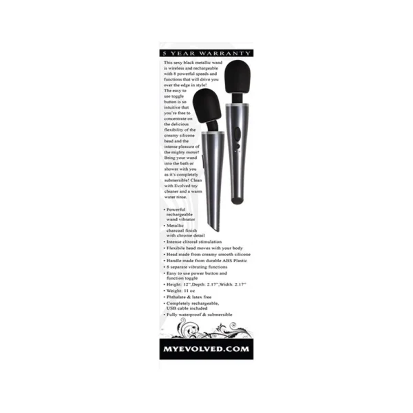 Evolved Mighty Metallic Wand 8 Vibrating Function Usb Rechargeable Cord Included Waterproof — image 8 of 9