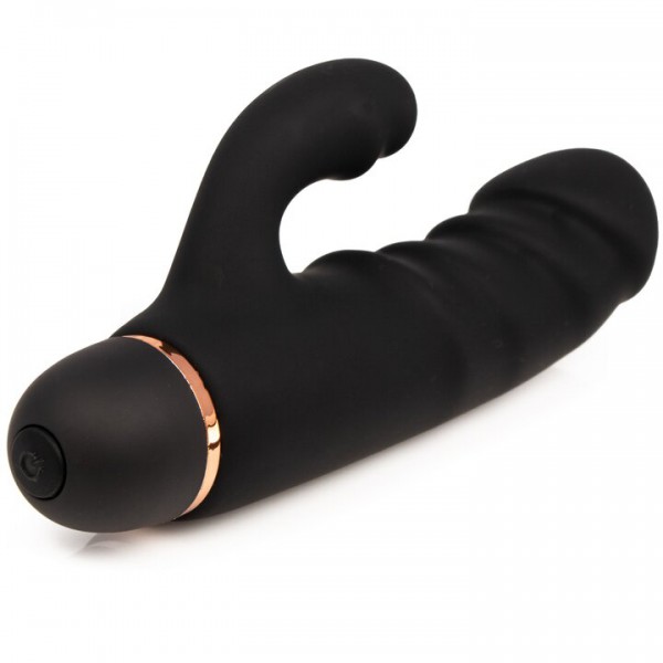 Bondara Black Silicone 20 Function Girthy Ridged Rabbit Vibrator