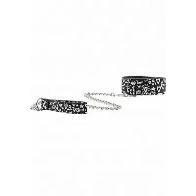 Collar With Leash Love Street Art Fasion Black One Size