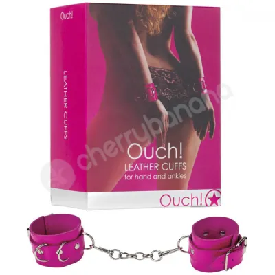 Ouch Pink Leather Cuffs