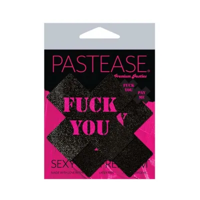 Pastease Plus X Black With Pink fuck You Pay Me Cross Nipple Pasties