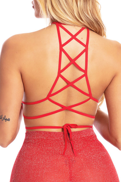 Pink Lipstick Midnight Sun Red Bodystocking Top with Skirt