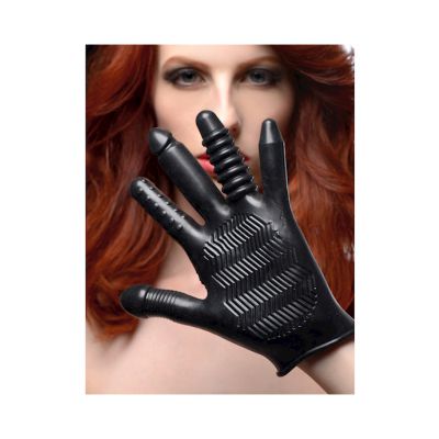 Pleasure Poker Textured Glove Black One Size