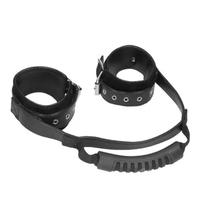 Ouch Adjustable Bonded Leather Hand Cuffs with Handle