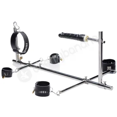 Master Series Imprisoned Metal Stockade With Dildo Restraints