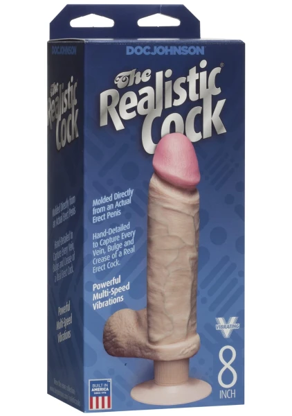 Doc Johnson The Vibrating Realistic 8" Cock with Suction Cup - Vanilla