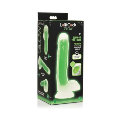 Realistic Dildos Lollicock Glow in the dark 7 In Silicone Dildo With Balls Green