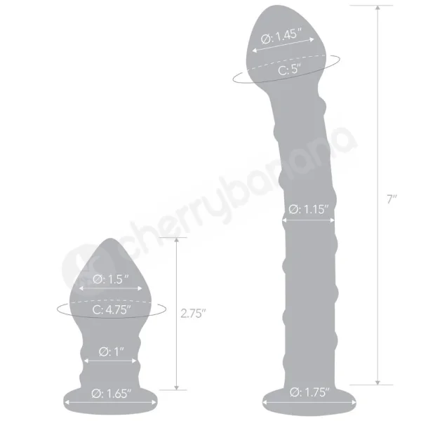 Glas 2pc Double Penetration Glass Swirly Dildo & Butt plug Set