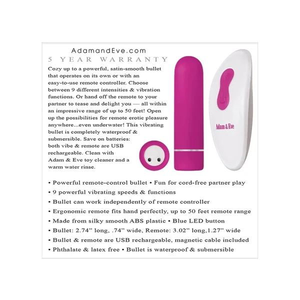 Adam & Eve Remote Control Bullet Vibrator
