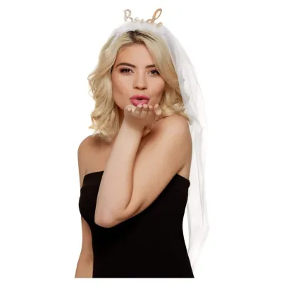 White and Gold Bride Headband With Viel