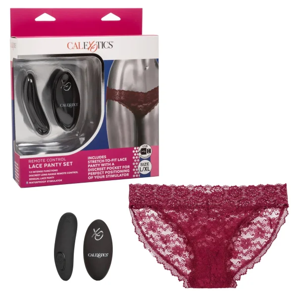 Remote Control Lace Panty Set - L- XL - Burgundy