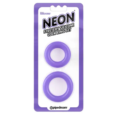 Neon Stretchy Silicone Cock Ring Set Purple