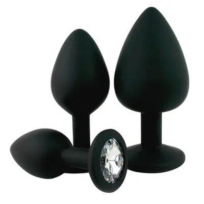 Black Silicone Jeweled Anal Plug Available In 3 Sizes