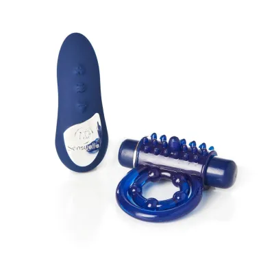 Sensuelle Remote Control 15 Function Rechargeable Bullet Ring Blue