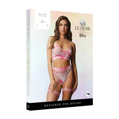 High Waist Garter Set With Jewels Pink white O s