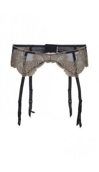 Lace Suspender Belt - Black / Gold - Small