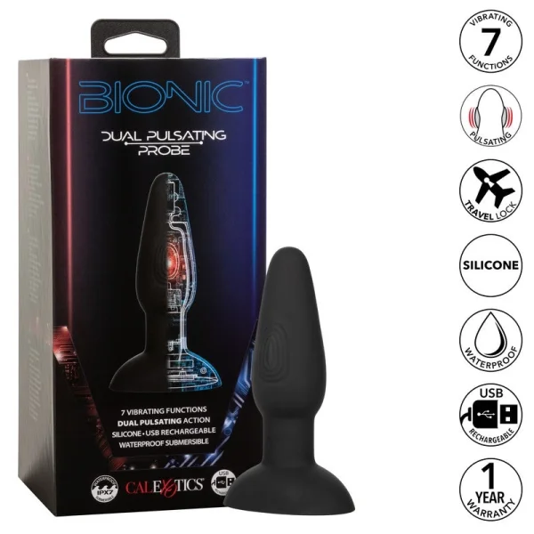 Bionic Dual Pulsating Probe Rechargeable Silicone Anal Stimulator By CalExotics - Black