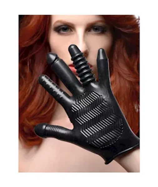 Pleasure Poker Textured Glove - Black - One Size — image 2 of 7