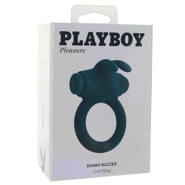 Playboy Pleasure Bunny Buzzer Rechargeable Silicone Vibrating Cock Ring - Evergreen