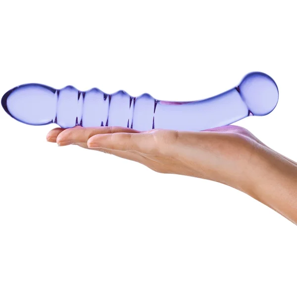 Glas Purple Rain Ribbed Glass Dildo