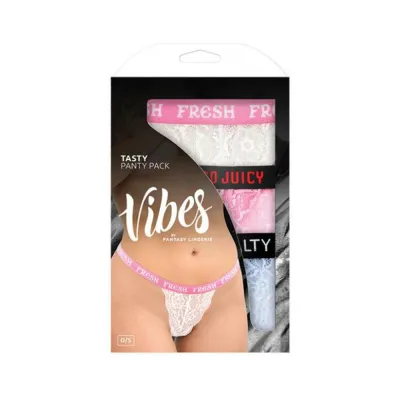 Women s Lingerie Fantasy Lingerie Vibes Tasty Vibes Pack 3 piece Lace Thong Panty Set Blue pink white O s