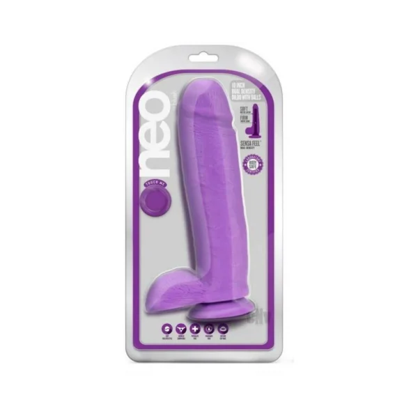 Neo Dual Density Dildo 10 In. Neon Purple