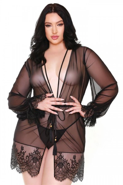 Curve - Helena Lace Robe and G-string (Plus Size)